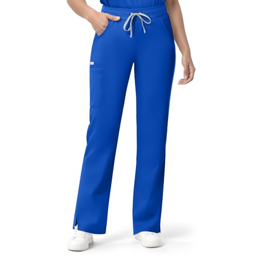 Image of Women's 7-Pocket Scrub Pants - Straight Leg, Mid-Rise, Drawstring | Soft stretch knit Mid-rise drawstring Side slits Wrinkle-resistant Machine washable For nurses /doctors /vets