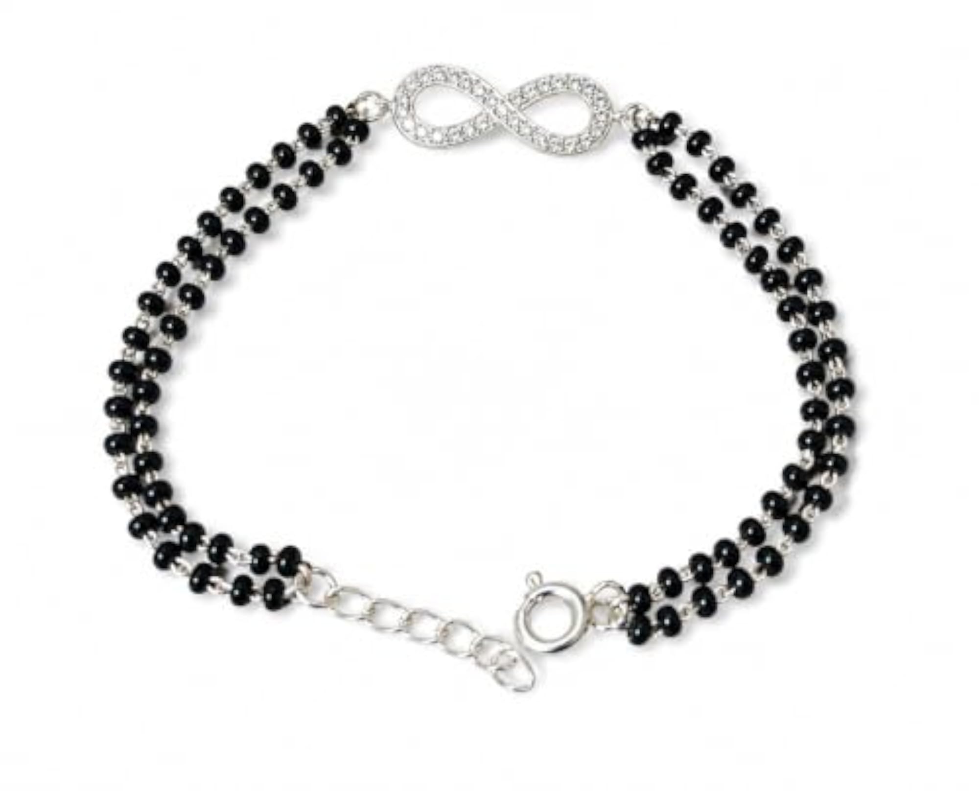 925 Sterling Hand Mangalsutra Bracelet with Black Beads