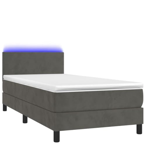 Tidyard Cama Box Spring colchón y LED Terciopelo Gris Oscuro 90x190 cm 24#