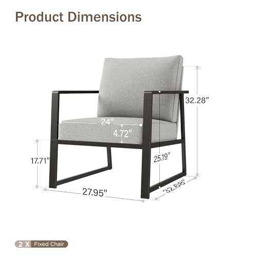 Image of PHI VILLA Patio Furniture Metal Armchair,2 PCS All-Weather Outdoor Contemporary Sofa Chair,Black Frame with Textilene Cushion（Backyard ICON Collection）