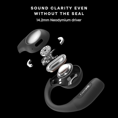 Image of Noise Pure Pods 2 Wireless Open Ear Earbuds with AirWave Technology, Spatial Audio, Up-to 50H Playtime, Quad Mic with AI ENC, 14.2mm Neodymium Driver, Detachable Pure Band, BTv5.4, IPX4 (Prime Black)