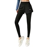 [MORGEN SKY] レディース ジョガーパンツ ヨガパンツ レギンス ショートパンツ 短パン 9分丈 スパッツ 一体型 部屋着 ジム ヨガウェア フィットネス スポーツ トレーニング ポケット付き ハイウエスト 美脚 ストレッチ 通気 速乾 CK115 (M, 【パンツ付レギンス】 ブラック)