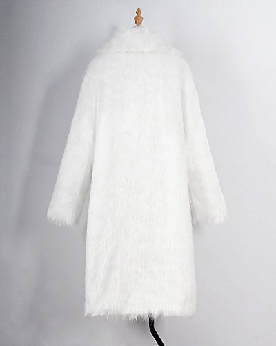 Amore Bridal Mens Faux Fur Coat Long Black Jacket Warm Furry Overcoat Outwear White M