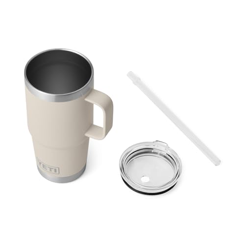 Image of YETI Rambler 25 oz Tumbler with Handle and Straw Lid, Travel Mug Water Tumbler, Vacuum Insulated Cup with Handle, Stainless Steel, Cape Taupe