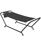 Hamaca para exteriores Outsunny con soporte, hamaca independiente con bolsillo lateral, reposacabezas y estructura metálica, capacidad para 150 kg, para patio, balcón, porche, 237 x 90 x 92 cm, gris