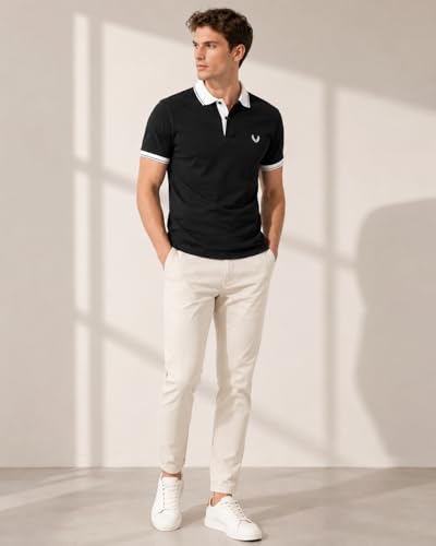 Image of Mens Pique Polo T-Shirt | Cotton Rich, Smart Fit Polo with Embroidered Logo | Casual & Sports Wear | Polo T-Shirt for Men