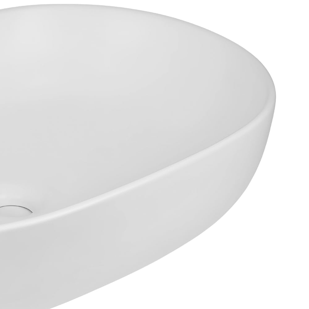 Lavabo Da Appoggio Ceramica Bianco Ovale Arredo Bagno Lavandino 60x40x15 Cm Con Foro Scarico Centrale (Opaco)