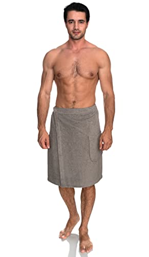 Image of TowelSelections Mens Shower Wrap Adjustable Cotton Terry Bath Gym Cover Up with Snaps Small /Large Drizzle Gray