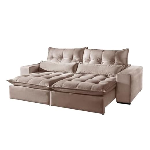 Sofá 4 Lugares Retrátil e Reclinável Veludo Glamour 2,50m Mundial Estofados