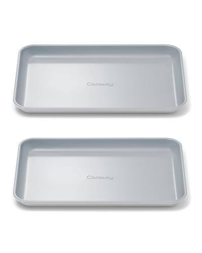 Caraway Nonstick Ceramic Small Baking Sheet Duo (9x13)  Non-Toxic, PTFE & PFOA Free  Oven Safe  Aluminized Steel Core  Mini Sheet Pan for Baking, Roasting & More - Gray