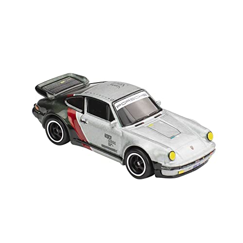 Image of Hot Wheels Premium Cyberpunk 2077 Porsche 911 Turbo, Real Riders Series, Die-Cast Metal Car, Silver