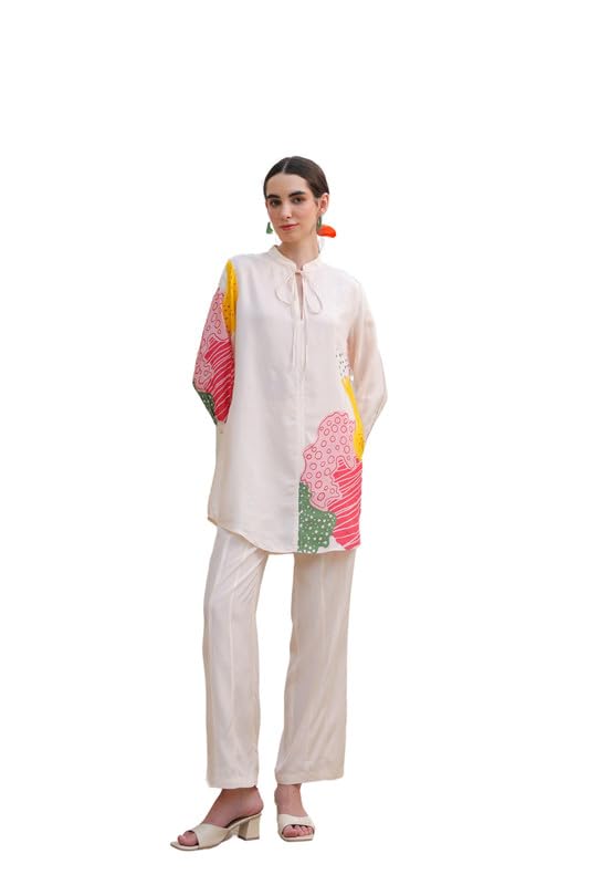 jisora Women's Beige Printed Russian Silk Co-ord Set-picture-13