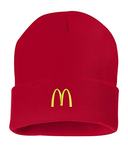 McDo Burger Fast Food Embroidered Beanie Warm Winter Hat (Red)