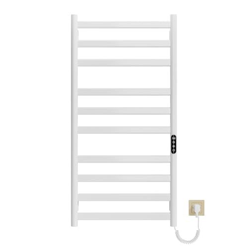 SWHC Scaldasalviette Elettrico,scaldasalviette,Bagno Scalda Asciugamani da Parete,Radiatore per Bagno Elettrico,Display LED,Touch Control,Timer,IPX4,Design Moderno,285W (Bianco, 100 * 50 cm)