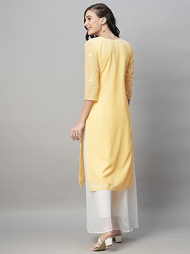 Image of RATAN Georgette Straight Lucknowi Chikankari Ethinic Wear Kurta for Women