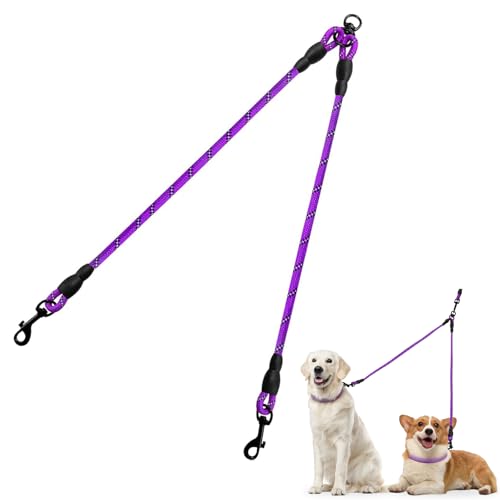 Taglory Double Dog Leash Coupler, Reflective 2 Dog Leash,30 inch, Purple