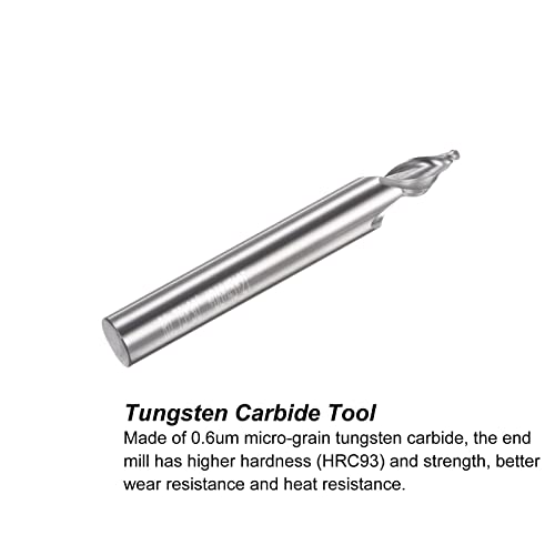 Image of uxcell Tapered Ball Nose End Mill, Uncoated Solid Carbide 2 Flute Spiral Milling Cutter, 0.75mm Radius, 1.5mm Diameter, 6mm Shank, 45mm Length, 30 Degree Angle