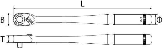 KTC నెప్లోస్ రాట్చెట్ హ్యాండిల్ కొలతలు రేఖాచిత్రం