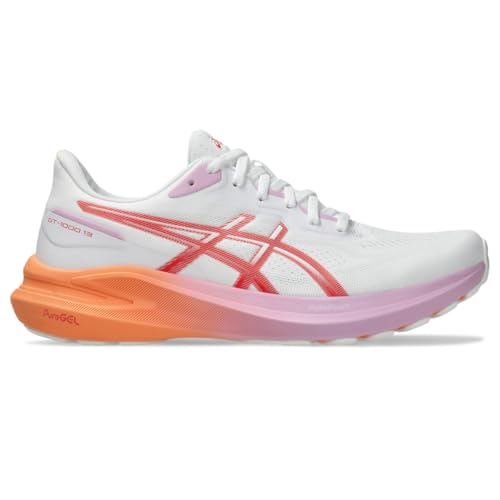 ASICS Women's GT-1000 13 Running Shoes, 9, White/Coral Reef