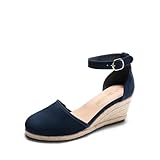 DREAM PAIRS Women's Espadrilles Closed Toe Ankle Strap Dressy Platform Wedge Sandals,Size 9,Navy-Suede,AMANDA-2
