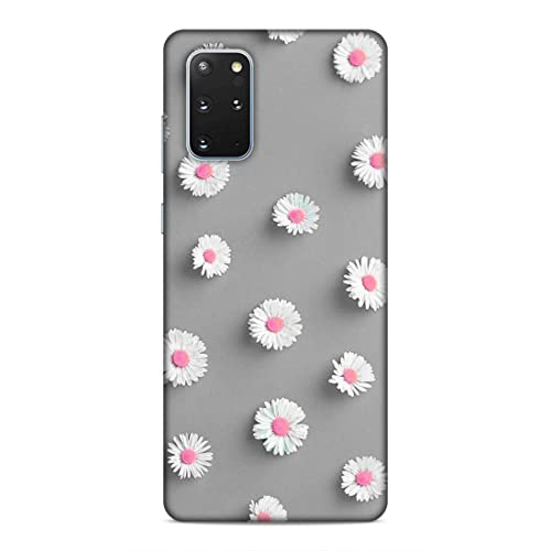 Image of Printed Mobile Back Hard Case Cover for Samsung Galaxy S20+ / Plus | Grey, White Flowers, Floral Art, Nature -24