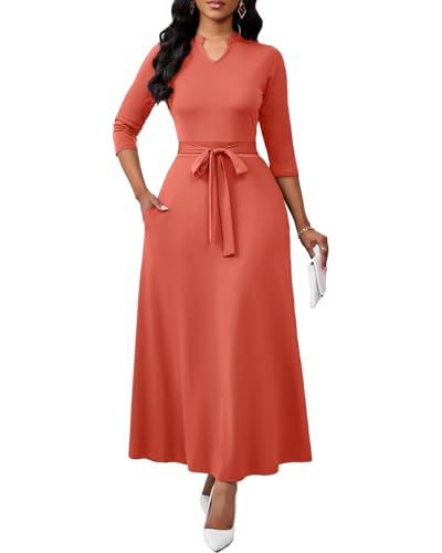 Image of BubFee Maxi Dresses for Women Semi Formal Long Dress 3 /4 Sleeve Casual A-line Church Dresses with Pockets