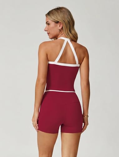 Image of ABOCIW 2 Pieces Workout Sets for Women, Cross Back Tank Top Matching High Waist Biker Shorts, Gym Yoga Pilates Outfits