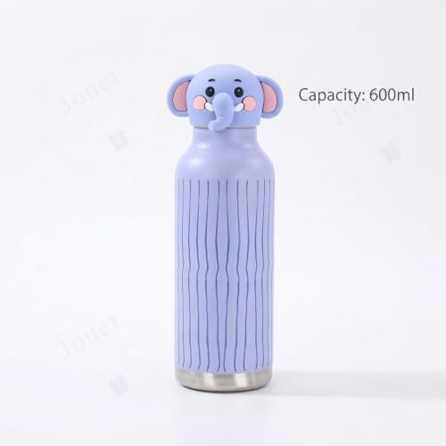 Image of JOUET Kids 600ml Elephant Water Bottle, Stainless Steel Reusable Drinking Bottle with Character Lid for School, Outdoor, Travel & Daily Use
