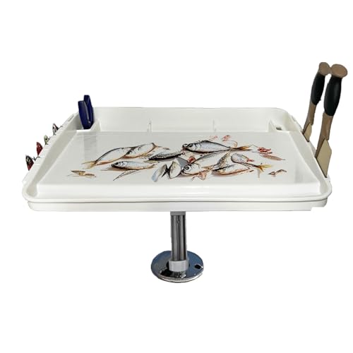 TBUEX Marine Bait Cutting Board with Rail Mount for Fishing Boats, Sailboats and Yachts, Fish Fillet Table with Knife Slots and Drainage, Includes Tray and 2 Pipe Holders
