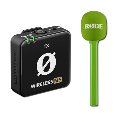Transmisor inalámbrico Rode Wireless ME TX con adaptador de mano verde Interview GO y cortavientos de espuma — Micrófono clip-on de 24 bits Serie IV para entrevistas, reportajes, cobertura de eventos y bodas miniatura 1
