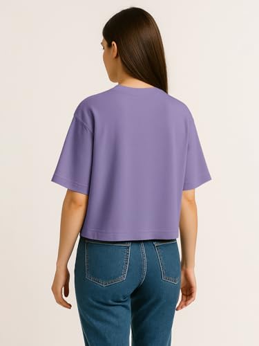 Image of HELLCAT Beige Printed Loose Fit Crew-Neck Crop T-Shirt for Women