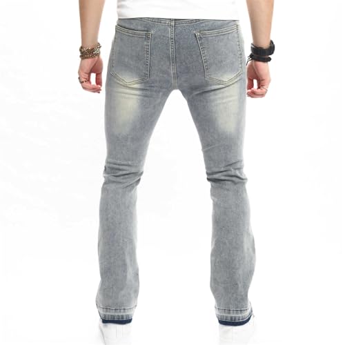 Mens Stacked Jeans Colorblock Straight Leg Skinny Stacked Denim Pants Raw Hem Flared Jeans3