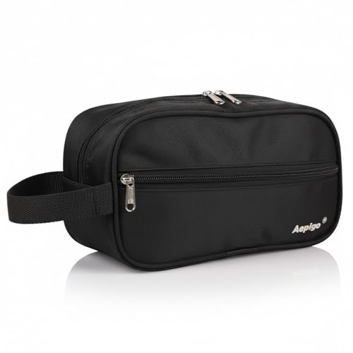 Image of Aepig Polyester Multipurpose Toiletry Bag for Men Hanging Dopp Kit Water Resistant Shaving Bag Small Toiletry Bag for Traveling, Black