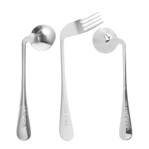 Luxshiny Left-handed Set Elderly Curved Utensils Angled Fork for Seniors Stainless Steel Eating Utensils for Disabled