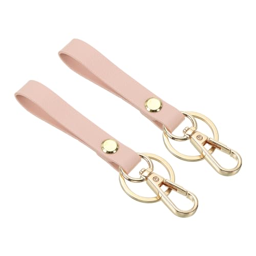 PATIKIL PU Leather Keychain, 2 Pack Key Holder Keyring with Metal Key Ring Anti Lost Clasp for Men and Women,Pink
