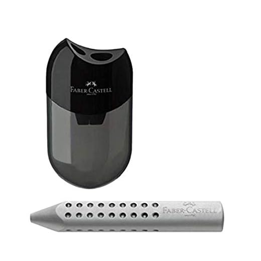 Faber-Castell 183500 Doppelspitzdose, Gehäusefarbe: schwarz/transparent (1 Spitzer + Dreieckradierer grau)