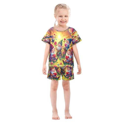 Gnome Valentines Flower Heart Pajama Set Short Sleeve Summer Pajamas Shorts Sets PJ Clothes Set Soft 5Y3