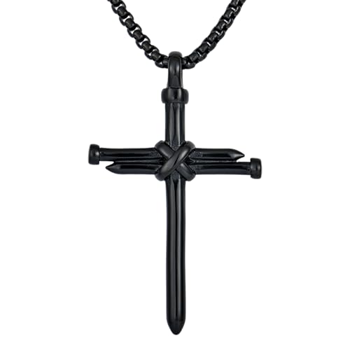 YL Cross Masonic Stainless Steel Necklace, Mens 18K Gold Plated Crucifix Religious Nail Pendant Christian Jewelry Gifts for Women