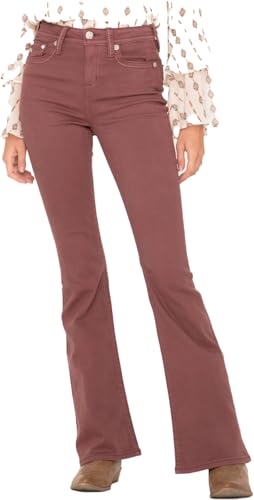 Miss Me Women's X-Shaped Flap Pocket High Rise Flare Jeans Pink 31W x 34L