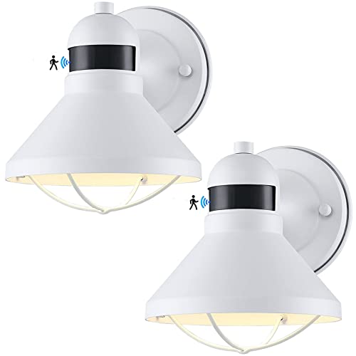 LONEDRUID 2 Pack Motion Sensor Outdoor LED Porch Light Dusk to Dawn Exterior Wall Sconce White...