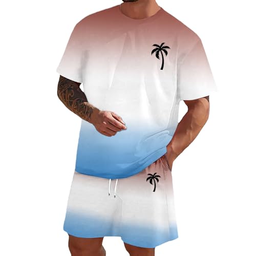 Ensemble Short T-Shirt Homme Été léger imprimé palmier dégradé usage plage