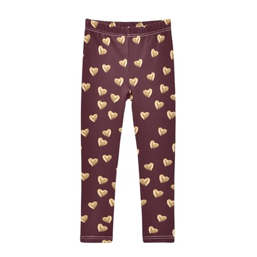 Valentines Golden Hearts A Girls Leggings Athletic Pants Tights Stretch Bottom