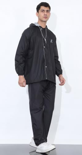 Image of Shasmi Men's Raincoat for Men Waterproof with Hood | Premium Polyester Rain Suit for Bike Riders | Leak Proof Full Body Rainwear Set with Pants | Heavy Duty Zipper (Rainy 291)