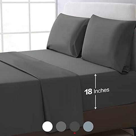 EASELAND 100% Cotton Sheets-Deep Pocket 3PCS Sheets Set(Twin Size,Dark Gray) Cover