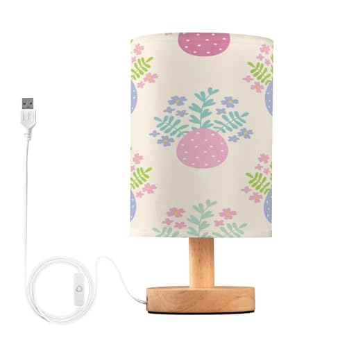 SDMKA Easter Eggs Pattern Bedside Table Lamp for Bedroom, Minimalist Nightstand Lamp with Round Fabric Shade for Living Room, Office, No Bulb Required