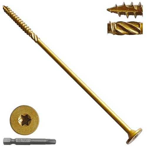 Inch Lag Screws,Structural Wood Screws,Heavy-Duty Outdoor Deck Construction,Timber Screws,Framing,Rust Resistant Black Ceramic Coating,Torx Bit Included (1lb Olive Drab Flat Top, #14x8)