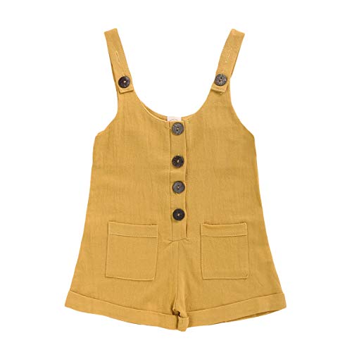 Toddler Kids Baby Girls Summer Clothes One Piece Romper Suspender Jumpsuit Linen Halter Bodysuit (Yellow, 12-18 Months)
