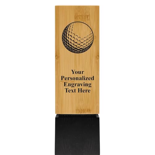 Crown Awards Personalized Sustainable Wood Trophy, 9 1/2" Printed Golf Ball Sustainable Wood Trophy Award Prime