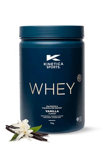 Kinetica Sports Whey Protein Powder - Vanilla, 1 Kg, 33 Servings | 23g Protein, 5.5g BCAA Amino Acid & 4.32g Glutamine | Recovery Shake for Optimum Nutrition | WADA & Informed Sport Approved