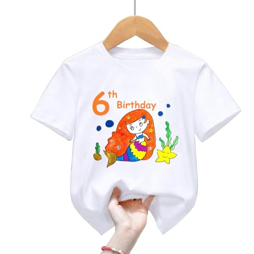 6th Birthday Shirt for Girls, 6th Birthday Dress for Girls, 6th Birthday T Shirt for Girls 6 Year Old Birthday Gift for Girls 6th Birthday Outfit Decoration Cute Mermaid Birthday Clothes for Girls